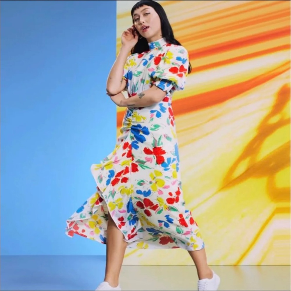 RIXO for Target Floral Mock Neck Cascade Ruffle Dress - Cream 4